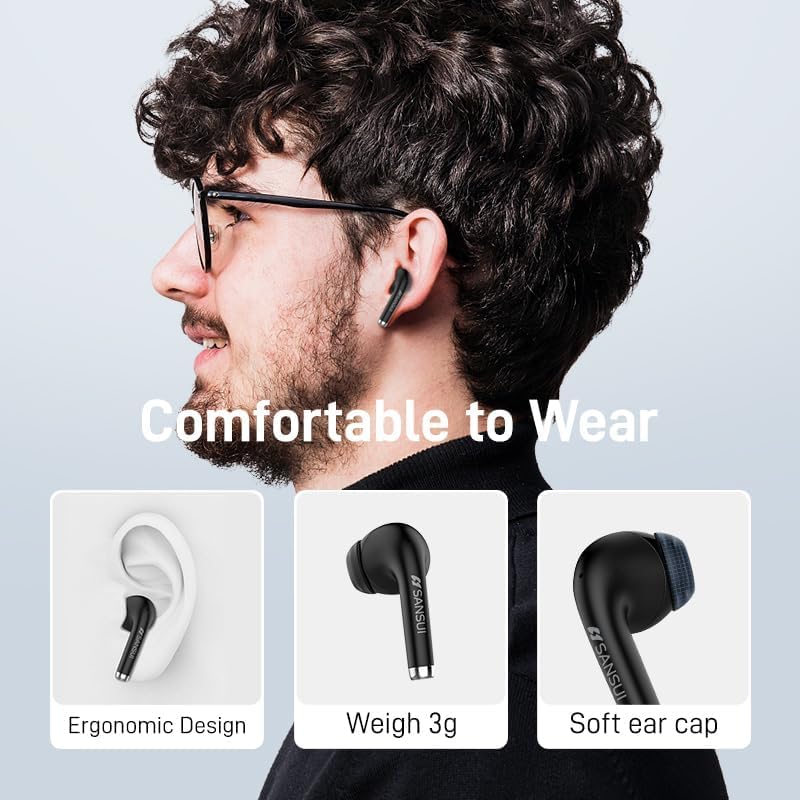 SANSUI W6 True Wireless Earbuds – Cutting-Edge 5.4 Bluetooth Technology with Ultra-Low Latency for Gaming, Immersive Hi-Fi Stereo Sound via 13 MM Drivers, 13 Hours Playtime in Stylish White Charging Case – Ideal for Audiophiles and Competitive Gamers Alike