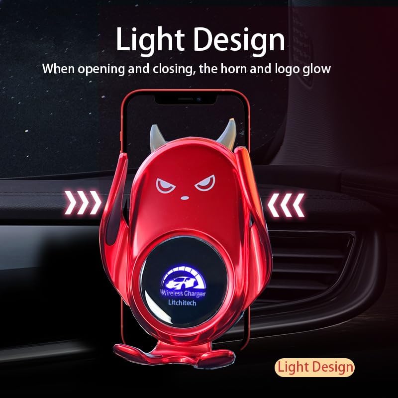 Sleek Red Demon Wireless Car Charger Mount for Women – 15 W Fast Charging Auto Clamping Phone Holder for i Phone & Samsung – Stylish Vehicle Accessory with Effortless Installation & Enhanced Compatibility