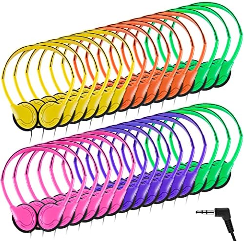 Yunsailing 30 Pack Colorful Classroom Headphones for Kids – Durable On-Ear Adjustable Earphones with Universal 3.5 mm Jack – Essential Bulk Headsets for Engaging Learning and Interactive Activities in Educational Settings