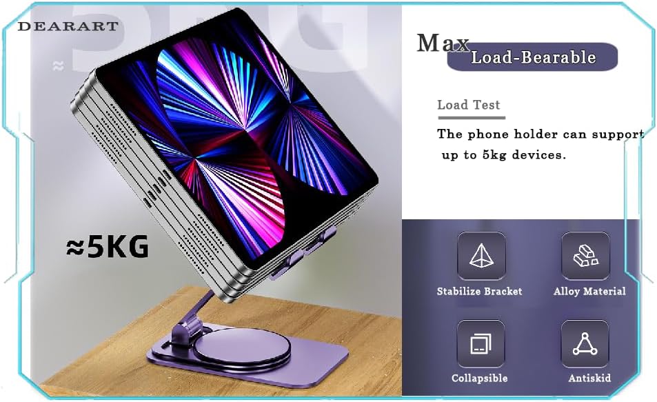 DEARART Cell Phone Stand, 360° Adjustable Phone Stand for Desk, Foldable Phone Holder Fully Carried Easily, Grey (Square Base) – Enhanced Compatibility and Speed