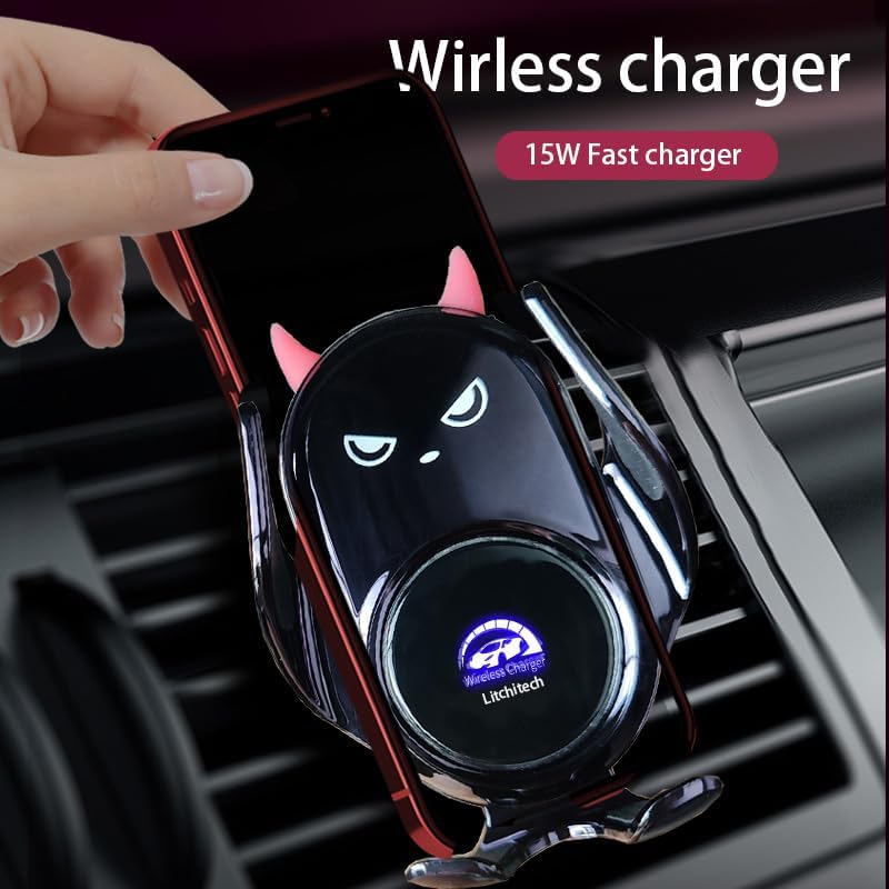 Sleek Red Demon Wireless Car Charger Mount for Women – 15 W Fast Charging Auto Clamping Phone Holder for i Phone & Samsung – Stylish Vehicle Accessory with Effortless Installation & Enhanced Compatibility