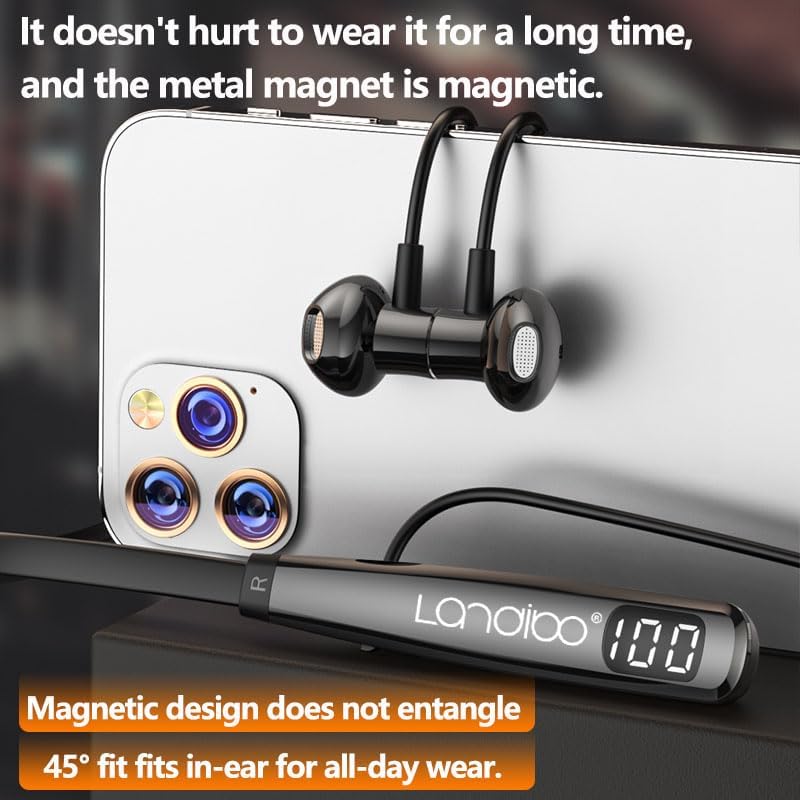 Discover the LANDIBO Bluetooth 5.4 Neckband Headphones – Your Ultimate Audio Companion with 100 Hours Playtime, Ergonomic IPX7 Waterproof Design, and Advanced Noise Cancellation for Unmatched Sound Quality. Enhance Your Workout and Leisure Time with Seamless Connectivity and Built-in Microphone for Crystal Clear Calls. Enjoy Real-time Battery Monitoring with LED Indicator, Perfect for Long Listening Sessions. Designed for Comfort and Durability, These Semi-in-Ear Wireless Earbuds are Ideal for Active Lifestyles. Elevate Your Listening Experience with LANDIBO – Where Functionality Meets Superior Sound.