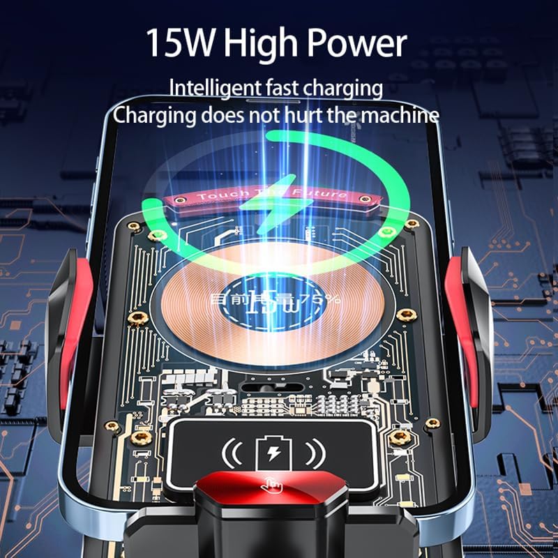 Revolutionary 15 W Fast Wireless Car Charger Mount & Phone Holder – Effortless Auto Clamping with 360° Rotating Ball Joint for Unmatched Viewing Angles – Secure Air Vent Clamp Compatible with i Phone 16/15/14/13/12/11/10 & Samsung Galaxy Series – Transparent Design for Aesthetic Appeal and Enhanced Stability