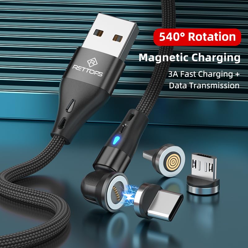 Revolutionize Your Charging Experience with the 540° 7-Pin Magnetic USB Charging Cable – 3-in-1 Fast Charger Bundle (4-Pack: 3 ft, 3 ft, 6 ft, 6 ft) for i Phone, Micro USB & Type C Devices – Ultimate Compatibility & Speed with Magnetic Convenience, Data Transfer Support, and Ergonomically Designed Durability for Everyday Use