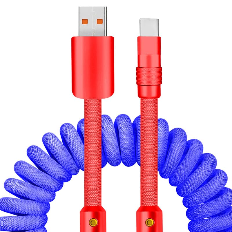 Experience Unmatched Charging Versatility with the Chubbycable Curly Chubby – 240 W High-Speed Retractable USB-C Cable, Extends 2.29 to 3.6 FT, Ideal for Car Play & Android Auto, Stylish Dark Blue and Green Coiled Design for Effortless Organization and Durability