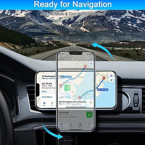 Magnetic Wireless Car Charger Mount for i Phone 16 & 15 – 15 W Fast Charging Air Vent Holder with 60 W Adapter – Secure Mag Safe Compatibility for Effortless Navigation and Hands-Free Driving