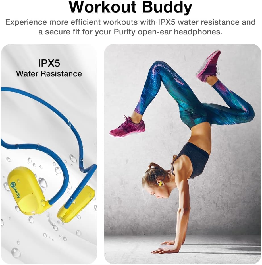 Purity Air Open Ear Headphones – Advanced True Air Conduction Wireless Bluetooth Earbuds with Dual Mic for Clear Calls – Ergonomic, Sweat-Resistant Design for Active Lifestyles – Compatible with i Phone & Android – Ultimate Comfort and Audio Awareness