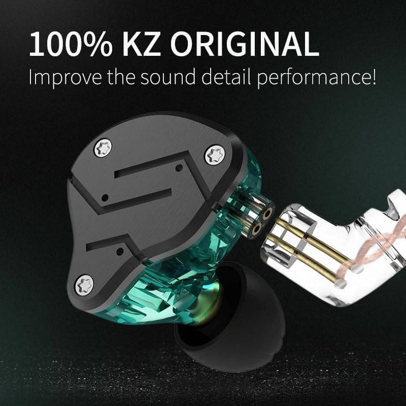 KZ ZSN Dual Driver In-Ear Monitor Earbuds with Detachable Cable – Exceptional Clarity & Hi-Res Noise Cancellation in Stylish Cyan, Perfect for Audiophiles and Everyday Use, Enhanced Compatibility for All Devices