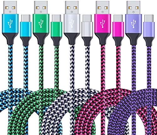 CIQILY 5-Pack Braided USB Type C Fast Charger Cable – 6 FT Quick Charging Cord for Samsung Galaxy S Series & LG Smartphones – Durable, Tangle-Free Design for Enhanced Compatibility and Rapid Power-Up