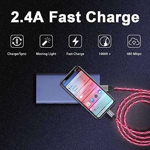 Illuminate Your Charging Experience: MFi Certified 6 ft LED Light Up Lightning Cable for i Phone 14/13/12/11/11 Pro/Max/XS/XR/X/6/7/8 – Fast Charging & High-Speed Data Sync in Vibrant Purple – Optimal Durability & Enhanced Compatibility for Effortless Connectivity