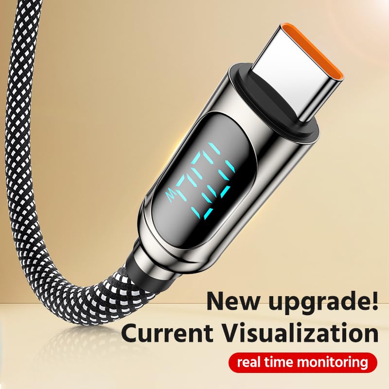 Ultra-Fast 100 W USB C to USB C Charging Cable – 5 ft Durable Braided Cord with LED Display for Real-Time Power Monitoring, Perfectly Compatible with i Phone 15/16 Pro Plus Max, i Pads, and Laptops – Unmatched Speed and Reliability for All Your Devices