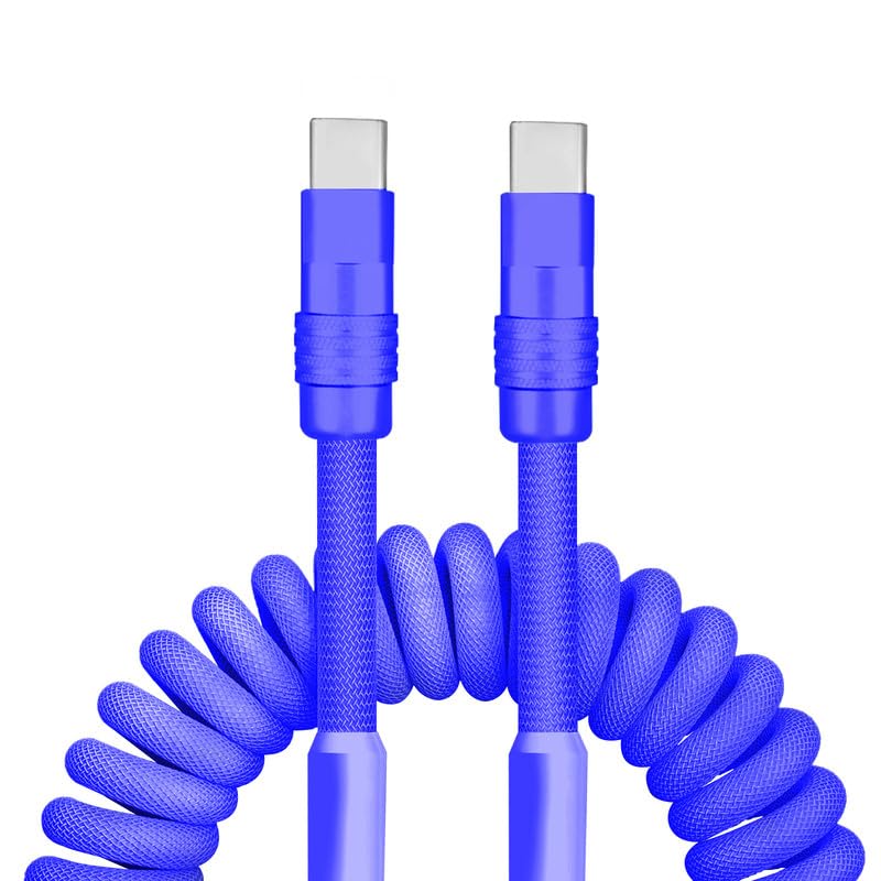Dynamic Curly Chubby Coiled USB C Cable: 240 W Fast Charge Retractable Spiral Braid Cord for Carplay & Android Auto, Versatile Length 2.29 FT to 3.6 FT, Sleek Black and Red Design, Enhanced Compatibility for All USB-A to Type-C Devices