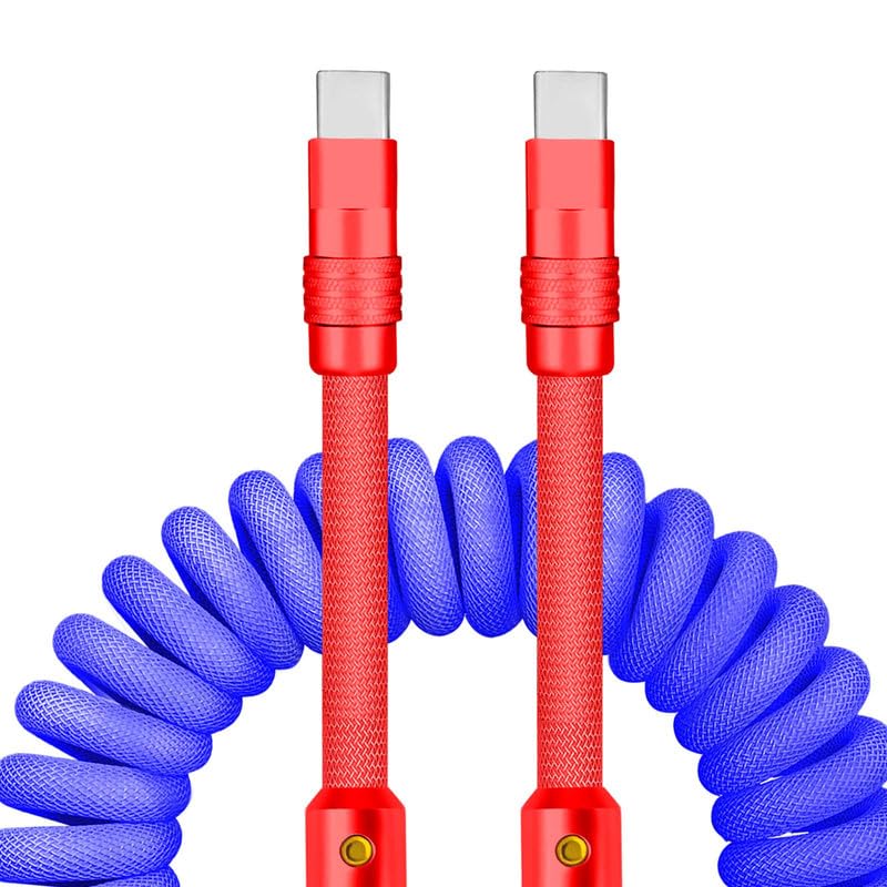Experience Unmatched Charging Versatility with the Chubbycable Curly Chubby – 240 W High-Speed Retractable USB-C Cable, Extends 2.29 to 3.6 FT, Ideal for Car Play & Android Auto, Stylish Dark Blue and Green Coiled Design for Effortless Organization and Durability