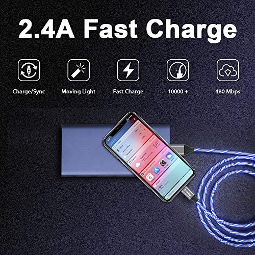 Illuminate Your Charging Experience: MFi Certified 6 ft LED Light Up Lightning Cable for i Phone 14/13/12/11/11 Pro/Max/XS/XR/X/6/7/8 – Fast Charging & High-Speed Data Sync in Vibrant Purple – Optimal Durability & Enhanced Compatibility for Effortless Connectivity