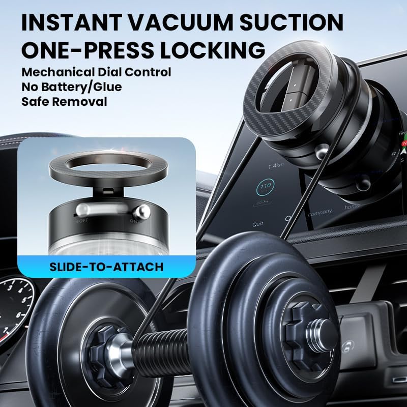 360° Vacuum Magnetic Phone Holder, Suction Cup Phone Mount, Foldable Strong Magnetic Cell Phone Holder for Car/Gym/Mirror/Smooth Surface, Compatible with Magsafe iPhone – Enhanced Compatibility and Speed