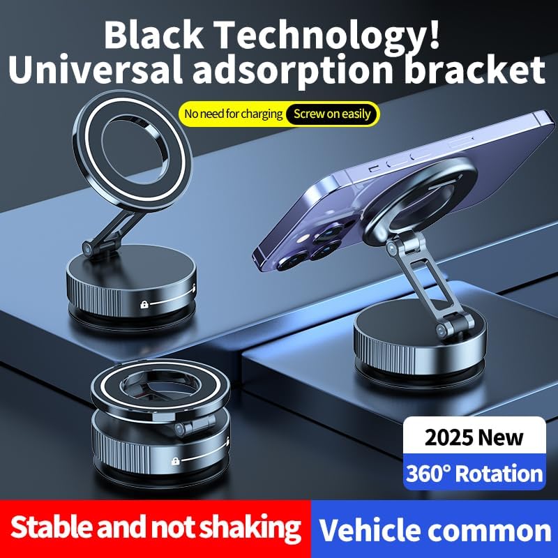 Ultimate 360° Magnetic Car Phone Holder – Heavy-Duty Suction Cup Mount for Effortless Navigation and Hands-Free Calls – Engineered with Durable Zinc Alloy for Maximum Stability and Compatibility – No-Damage Installation for the Modern Driver – Unleash Your Driving Potential with Enhanced Viewing Flexibility and Robust Security