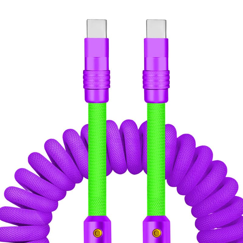 Experience Unmatched Charging Versatility with the Chubbycable Curly Chubby – 240 W High-Speed Retractable USB-C Cable, Extends 2.29 to 3.6 FT, Ideal for Car Play & Android Auto, Stylish Dark Blue and Green Coiled Design for Effortless Organization and Durability