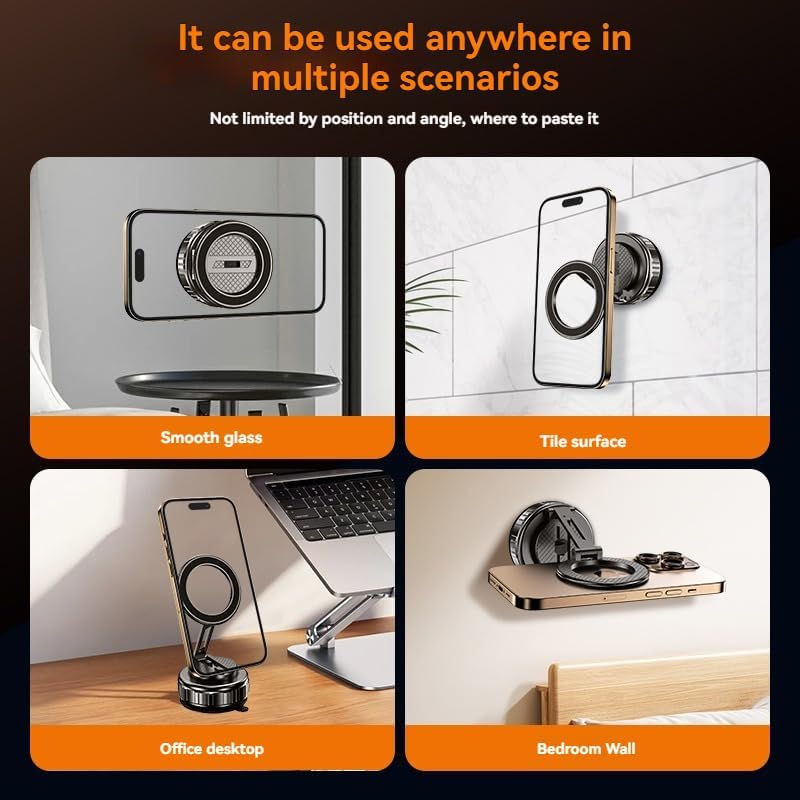 Vacuum Chuck Phone Holder – Strong Magnetic Car Phone Holder for iPhone 16 15 14 13 12 Android, Adjustable Dashboard Phone Cradle, Hands-Free Car Phone Stand, Strong Suction, Compact and Foldable – Enhanced Compatibility and Speed