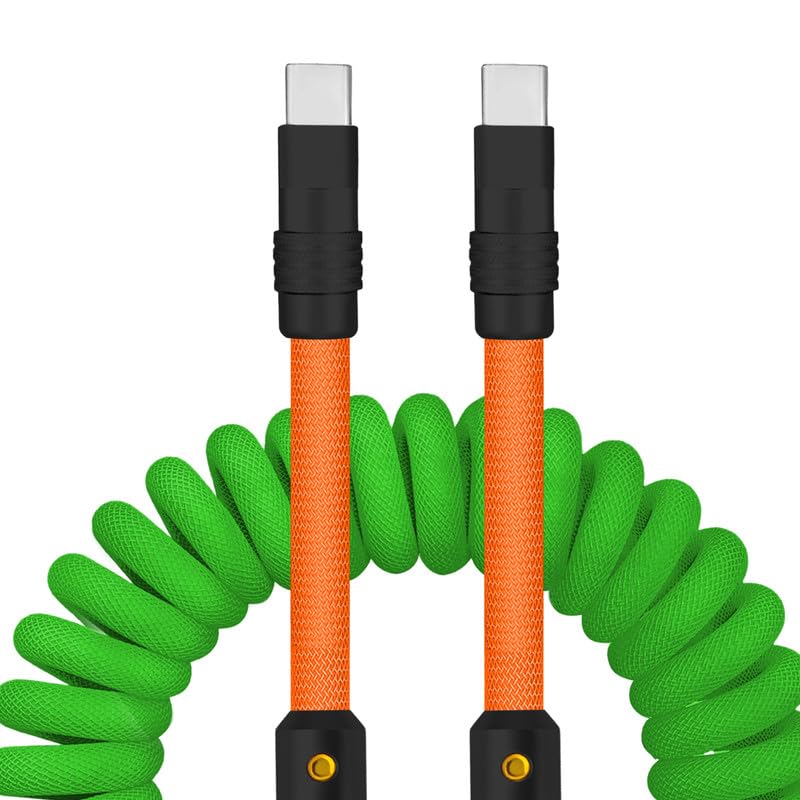 Experience Unmatched Charging Versatility with the Chubbycable Curly Chubby – 240 W High-Speed Retractable USB-C Cable, Extends 2.29 to 3.6 FT, Ideal for Car Play & Android Auto, Stylish Dark Blue and Green Coiled Design for Effortless Organization and Durability