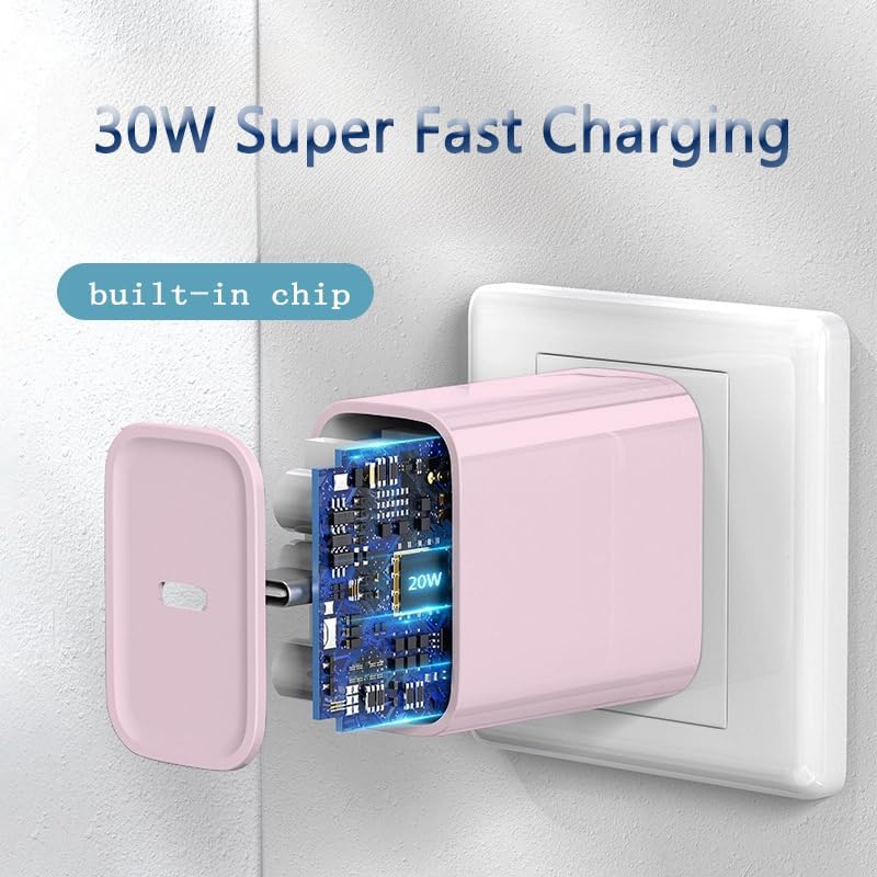 Premium i Phone 16/15 Fast Charging Adapter – Apple MFi Certified 30 W USB C Charger Block with 2 Pack 6 FT Type C Cord for Enhanced Efficiency in Pink – Ultimate Charging Solution for i Phone 16 Plus, 16 Pro, 16 Pro Max, and 15 Pro Max – Stylish and Portable Power for Home and Travel