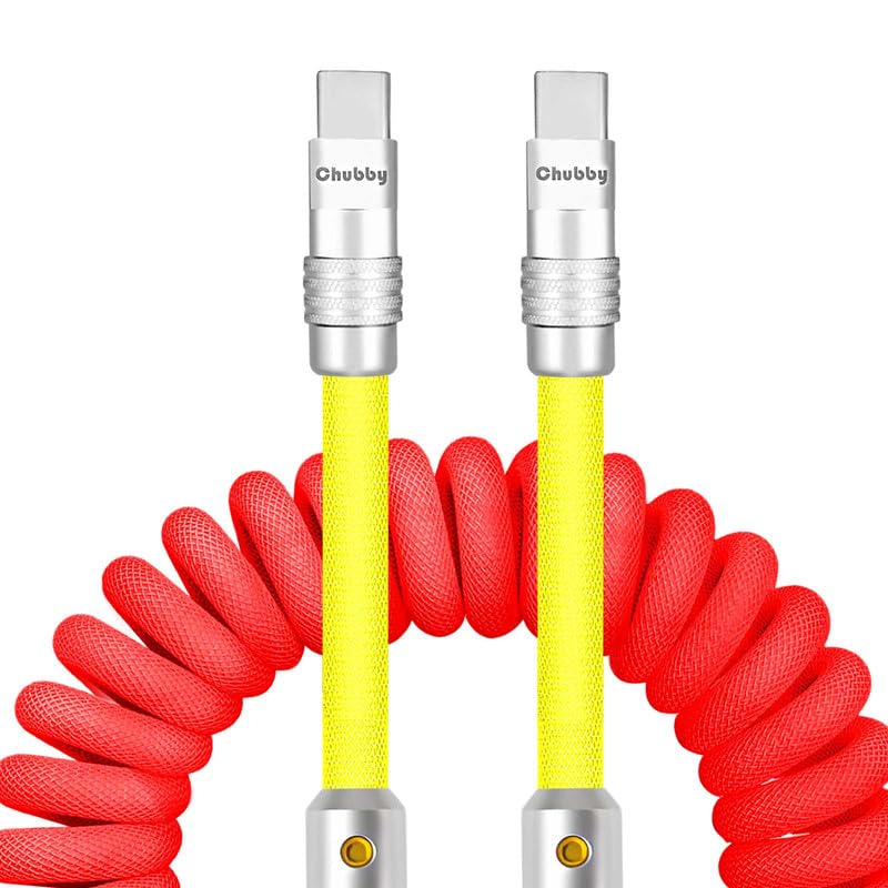 Experience Unmatched Charging Versatility with the Chubbycable Curly Chubby – 240 W High-Speed Retractable USB-C Cable, Extends 2.29 to 3.6 FT, Ideal for Car Play & Android Auto, Stylish Dark Blue and Green Coiled Design for Effortless Organization and Durability