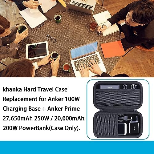 Khanka Premium Hard Travel Case for Anker 100 W Charging Base & Anker Prime 20,000/27,650 m Ah Power Banks – Shockproof Storage Solution with Interior Accessory Pocket for Ultimate Portability and Protection