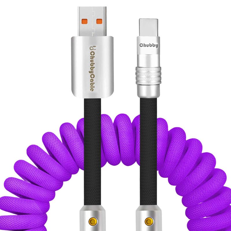 Experience Unmatched Charging Versatility with the Chubbycable Curly Chubby – 240 W High-Speed Retractable USB-C Cable, Extends 2.29 to 3.6 FT, Ideal for Car Play & Android Auto, Stylish Dark Blue and Green Coiled Design for Effortless Organization and Durability