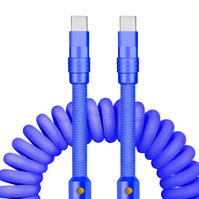 Experience Unmatched Charging Versatility with the Chubbycable Curly Chubby – 240 W High-Speed Retractable USB-C Cable, Extends 2.29 to 3.6 FT, Ideal for Car Play & Android Auto, Stylish Dark Blue and Green Coiled Design for Effortless Organization and Durability
