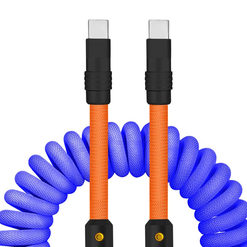 Experience Unmatched Charging Versatility with the Chubbycable Curly Chubby – 240 W High-Speed Retractable USB-C Cable, Extends 2.29 to 3.6 FT, Ideal for Car Play & Android Auto, Stylish Dark Blue and Green Coiled Design for Effortless Organization and Durability