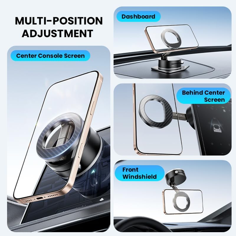 360° Vacuum Magnetic Phone Holder, Suction Cup Phone Mount, Foldable Strong Magnetic Cell Phone Holder for Car/Gym/Mirror/Smooth Surface, Compatible with Magsafe iPhone – Enhanced Compatibility and Speed