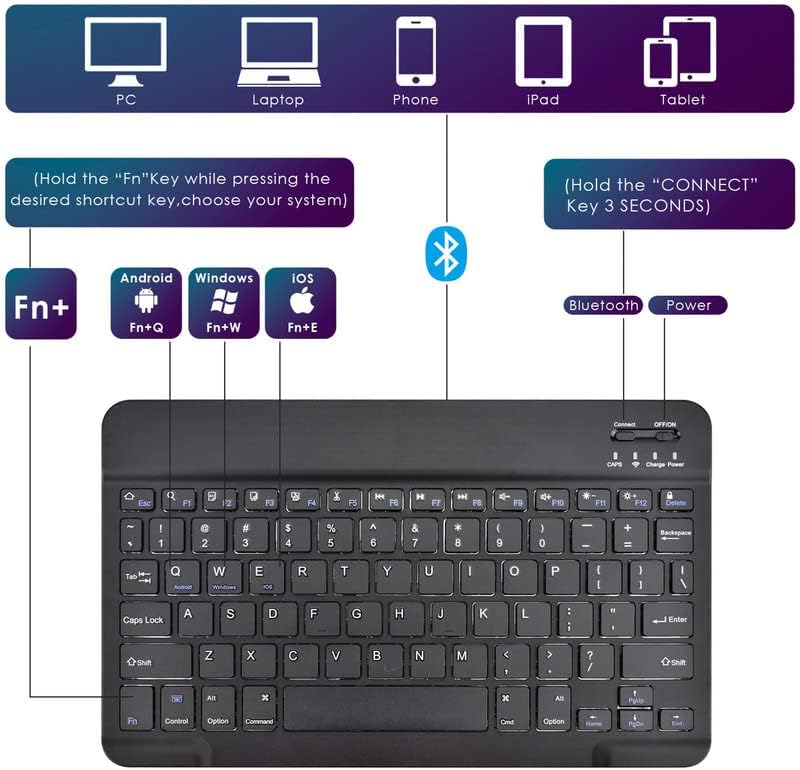 Ultra-Slim DETUOSI 10-Inch Wireless Keyboard – Lightweight Portable Multi-Device Typing Solution for i OS, Android, and Windows – Perfect for Travelers and Professionals – Effortless Connectivity with Enhanced Typing Comfort – Black