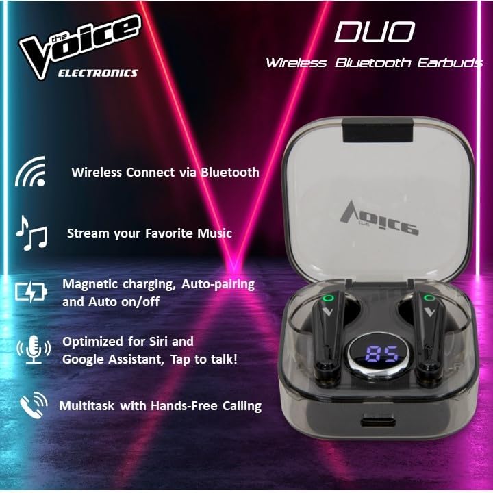 Experience the Future of Sound with Voice Duo Wireless Stereo Earbuds – Premium True Wireless Design, Integrated Mic for Seamless Calls, LCD Charging Case for Effortless Battery Monitoring, Instant Bluetooth Connectivity, Auto-Pairing for Quick Setup, Compatible with Siri & Google Assistant, i OS & Android Ready (Elegant Black) – Unmatched Audio Quality and Convenience for Every Lifestyle