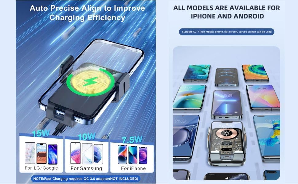 SUONEE Wireless Car Charger Holder – 15 W Fast Charging Auto-Clamping Mount for i Phone and Samsung Galaxy – Ultimate Convenience for Hands-Free Navigation and Secure Charging – Compatible with i Phone 11 to 16 & Samsung S20 to S25 – Stylish Design for Every Vehicle Interior