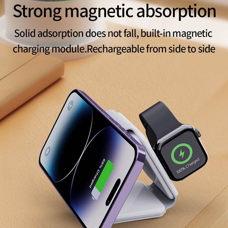Portable 15 W Magnetic Wireless Charger with Foldable Design and Protective Carry Bag – Seamless Compatibility for Android & i OS Smartphones, Quick Power-Up Solution for On-the-Go Charging