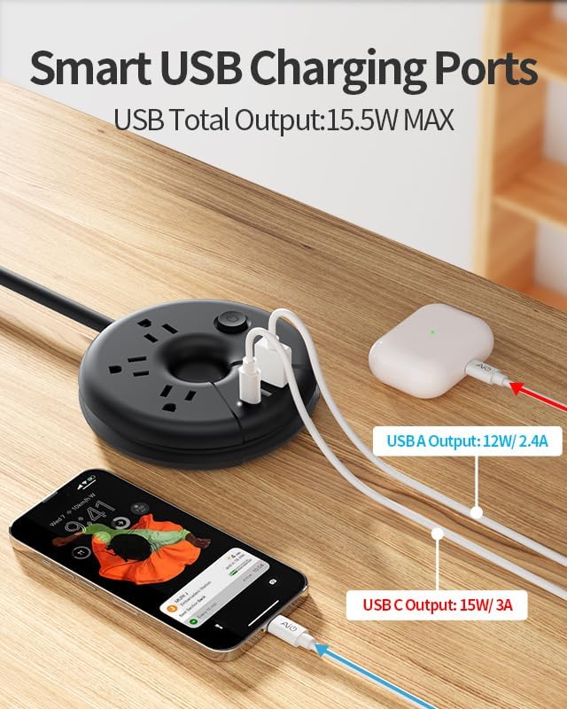 Compact Travel Power Strip with 3 AC Outlets & 3 USB Ports, Including USB-C – NTONPOWER 15-Inch Extension Cord for Ultimate Portability – Essential Charging Solution for Hotels, Airports, and Cruises – Safe Surge Protection & Space-Saving Flat Plug Design