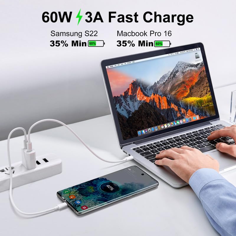 60 W Fast Charging USB C to USB C Cable – 10 FT Durable Braided Charger Cord for i Phone 16/15, Samsung, Android, Huawei, Google, Mac Book & More – Unmatched Compatibility & High-Speed Data Transfer