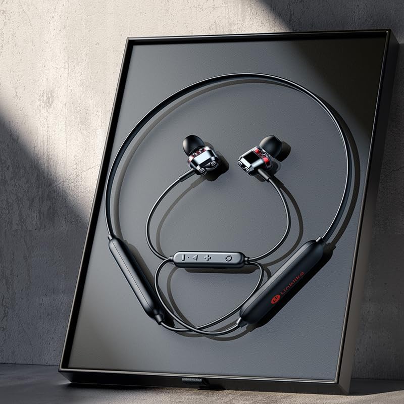 Linklike IPX7 Waterproof Bluetooth Neckband Headphones – 100-Hour Playtime Wireless Earbuds with Superior HD Sound Quality and 4 Dynamic Drivers – Ideal for Active Lifestyles, Running, Gym, and Outdoor Use – Seamless Device Compatibility and Secure Comfort Fit