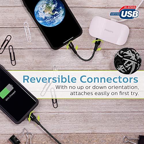 PHILIPS 3 Ft USB C to Lightning Charging Cable – Fast Charging Cord for i Phone 14/13/12 & Air Pods Pro, Durable Braided Design in Sleek Gray – Enhanced Durability and Rapid Power Delivery for Apple Devices