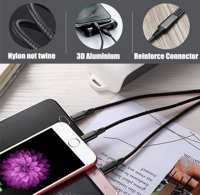 Versatile 3-in-1 Fast Charging Cable: Durable Braided Type-C, Micro USB & Lightning Connector for i Phone & Android Devices – Efficient Power Delivery & Tangle-Free Design for Ultimate Convenience