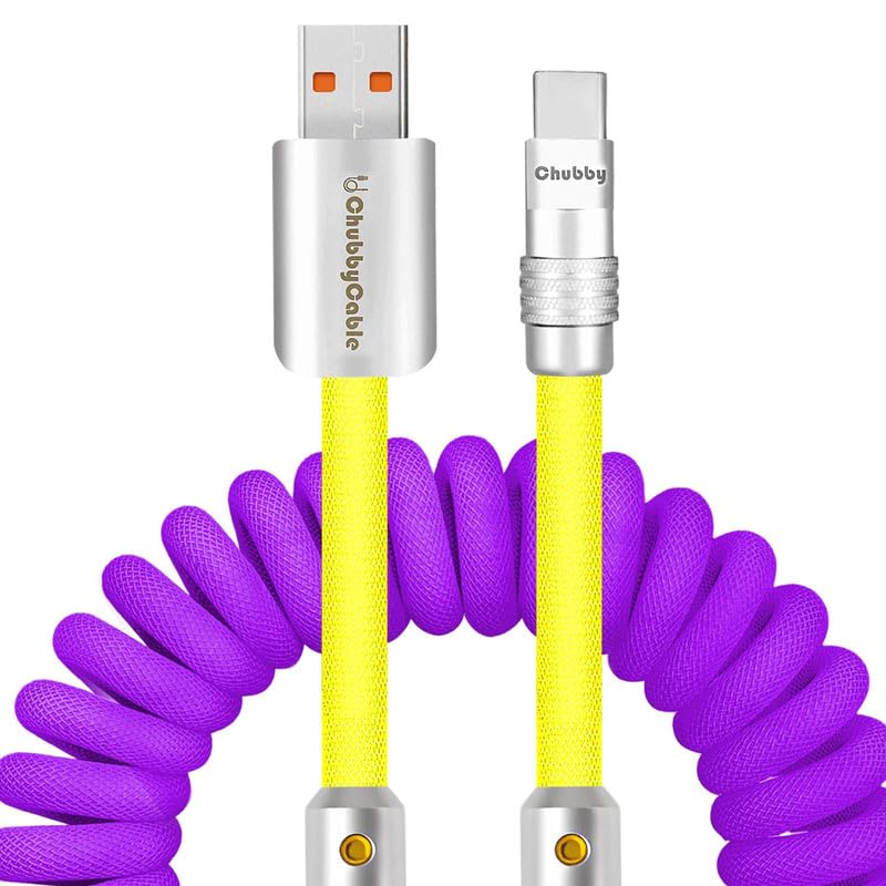 Experience Unmatched Charging Versatility with the Chubbycable Curly Chubby – 240 W High-Speed Retractable USB-C Cable, Extends 2.29 to 3.6 FT, Ideal for Car Play & Android Auto, Stylish Dark Blue and Green Coiled Design for Effortless Organization and Durability