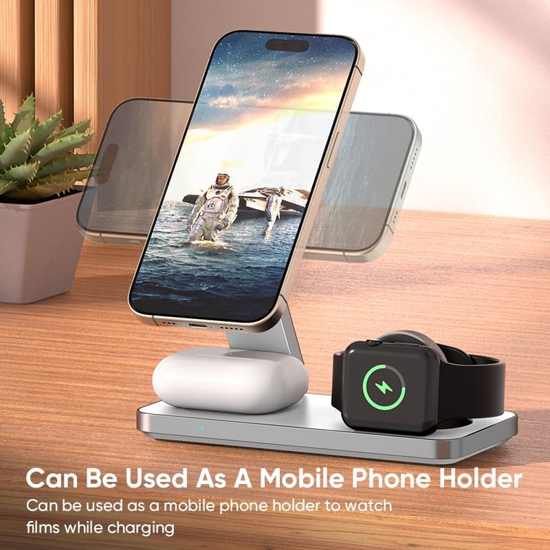 Ultimate 3-in-1 Apple Device Charging Station: Fast Wireless Charger for i Phone 16/15/14/13/12, Apple Watch & Air Pods – Sleek, Compact Design with Enhanced Speed and Versatile Functionality for Home or Office Use