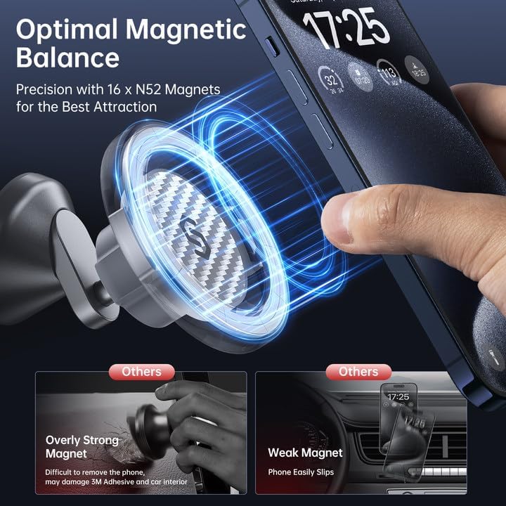 SYNCWIRE 360° Magnetic Car Mount for i Phone & Samsung – Effortless Dashboard Installation with Strong Adhesion – Secure Phone Holder for Safe Navigation and Streaming – Sleek Design for Modern Vehicles – Enhanced Mag Safe Compatibility