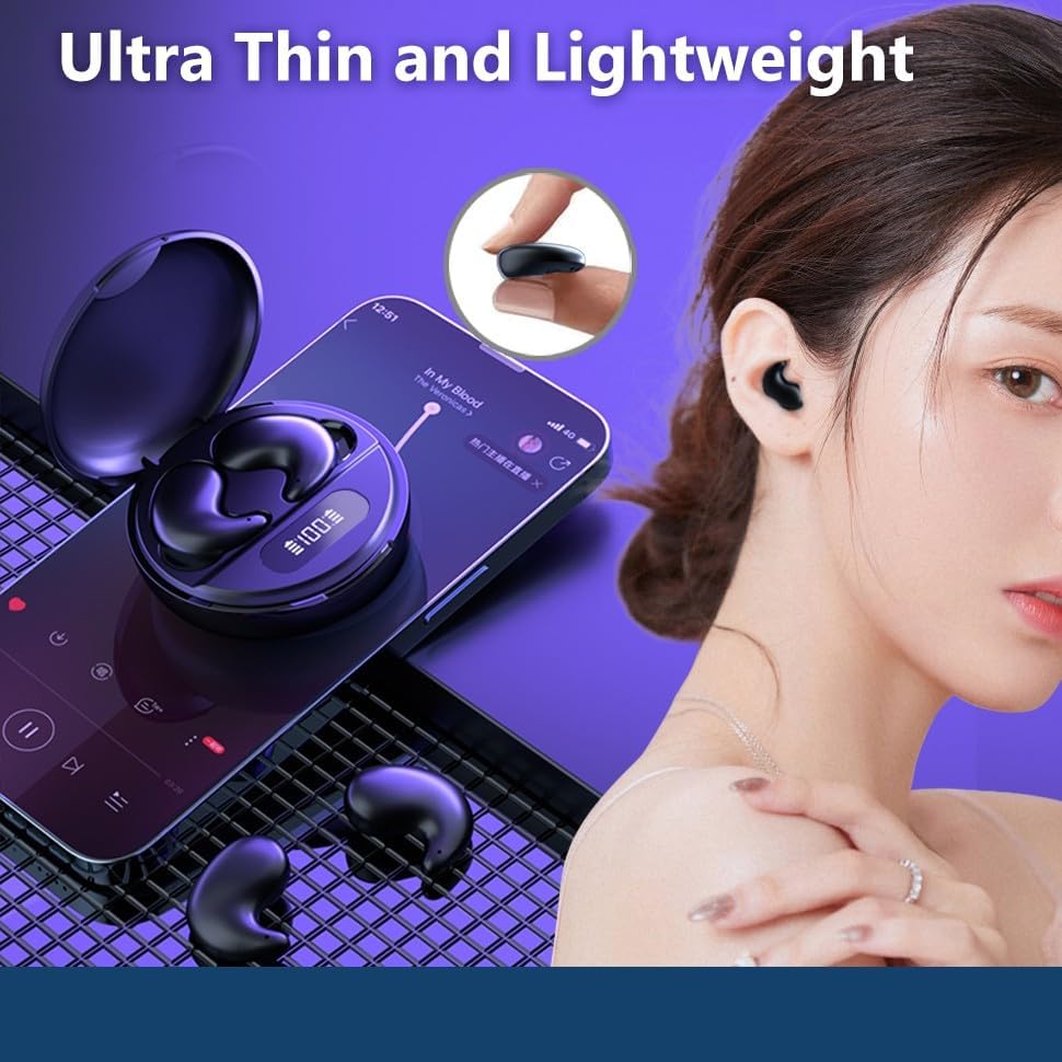 Revolutionary Flat-Fit Wireless Sleep Earbuds for Side Sleepers – Exceptional Comfort Meets Long Battery Life & Water-Resistant Durability for Uninterrupted Sound During Sleep, Sports, and Running (Black) – Perfect for Relaxation and Active Lifestyles