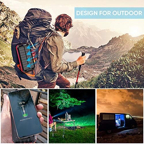 OIMYE 30000 m Ah Solar Power Bank – Advanced Wireless Fast Charging for i Phone, Android & Tablets, Ideal for Outdoor Adventures with 3 Versatile Cables & Built-in LED Flashlights, Durable & Weather-Resistant Design for Ultimate Portability and Reliability