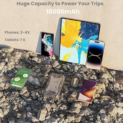 Ultimate 10000 m Ah Rugged & Waterproof Wireless Power Bank – Fast Charging Outdoor Charger for i Phone 16, 15, 14, 13, 12, 11 & Samsung Galaxy S25, S24, S23, S22, S21 – Heavy-Duty Portable Battery for Camping and Extreme Adventures, Reliable Charging On-the-Go