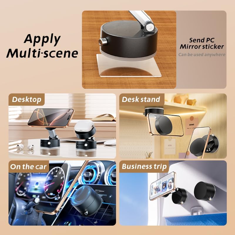 Vacuum Suction Phone Holder, 2025 New Foldable and Retractable Double-Sided Phone Mount Folding Swivel Stand for Car/Mirror/Gym,Phone Holder for Navigation Video Calls(Black) – Enhanced Compatibility and Speed