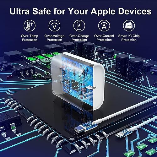Enhanced Charging Trio: MFi Certified Fast Charger Pack for i Phone – 3 Quick Charging Blocks & 10 ft USB-C to Lightning Cable for Models 14, 13, 12, 11, X – Unmatched Speed and Versatility for Seamless Power Solutions