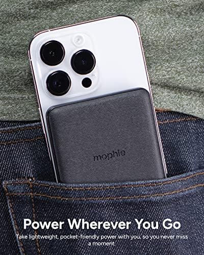 Mophie Snap+ Juice Pack Mini – Portable Magnetic Wireless Charger with 5000 m Ah Battery for Rapid Charging – Perfect for Mag Safe & Qi Smartphones – Sleek Black Power Bank for Apple, Samsung, and Google Devices – Essential On-the-Go Charging Solution