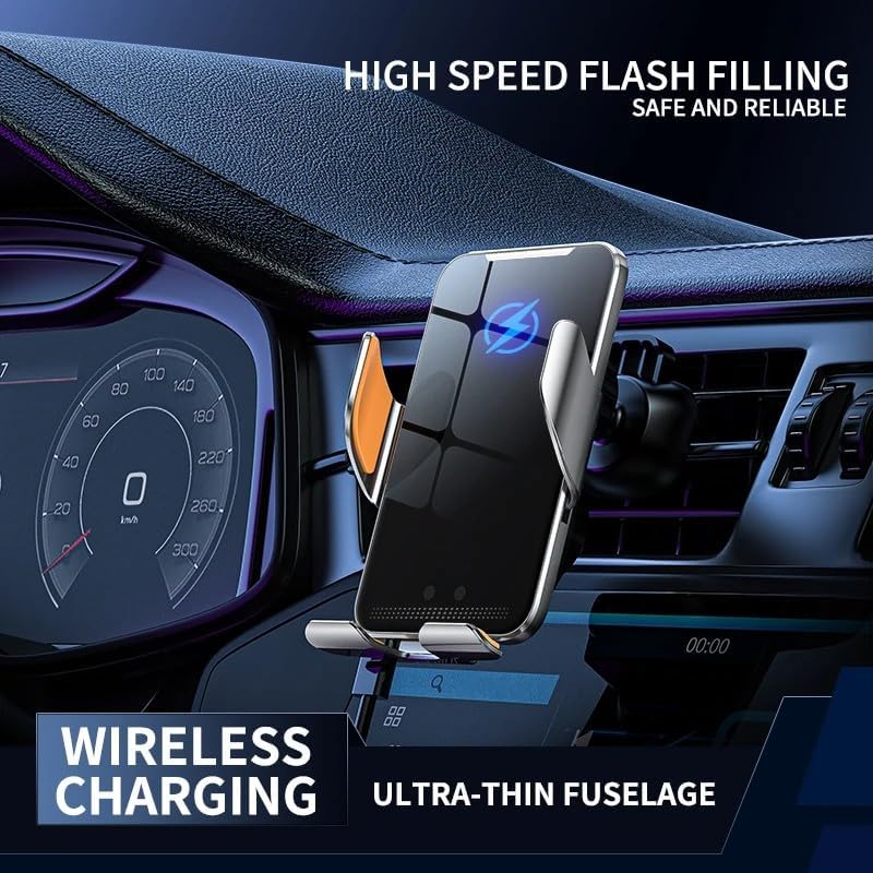 15 W Fast Wireless Car Charger with Auto-Clamping Phone Mount – Universal Compatibility for i Phone 16/15/14/13/12/11 Pro Max & Samsung Galaxy S24/S23/S22/S21/S20/S10+ – 360-Degree Adjustable Holder for Enhanced Safety and Convenience – Streamlined Charging Solution in Sleek Gray Finish
