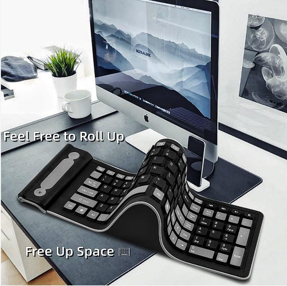 Ultimate Portable Wireless Silicone Keyboard – Rollable & Flexible 107-Key Design with Number Pad | Waterproof, Dustproof & Soft Touch Typing Experience for Laptops, PCs, Tablets & Travel Enthusiasts – Enhanced Compatibility & Effortless Storage